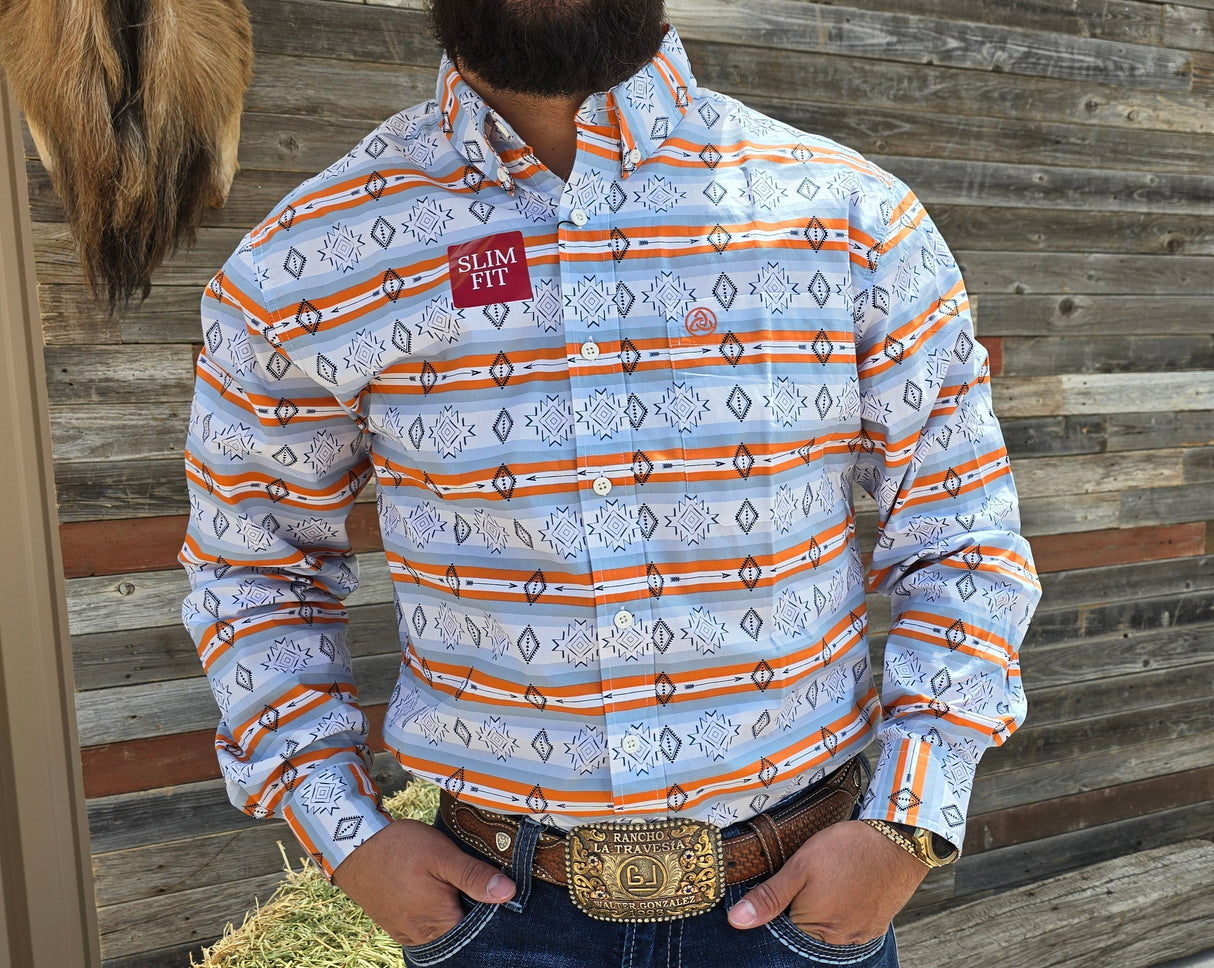 Aztec Orange in Blue Hues Slim Fit-SKCL2023014