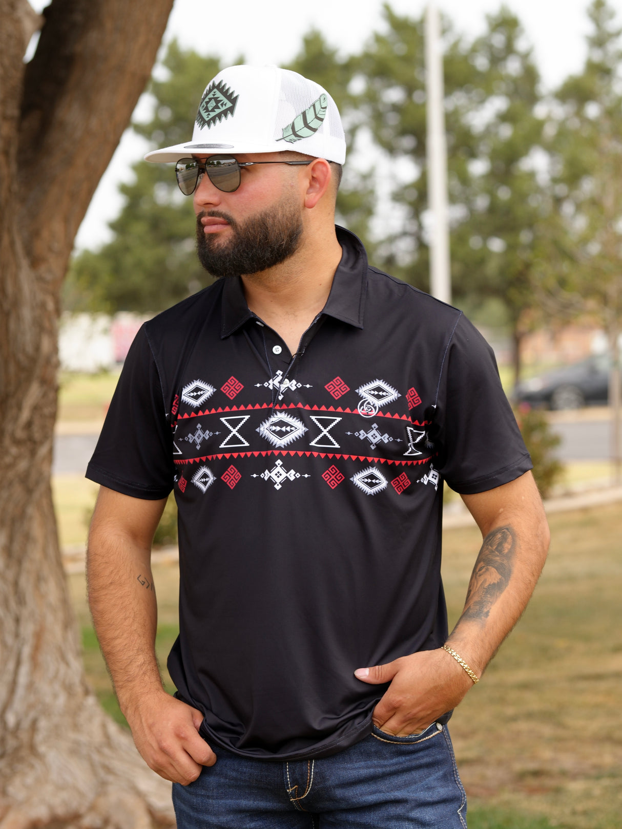 Men's Black Aztec Polo - 03