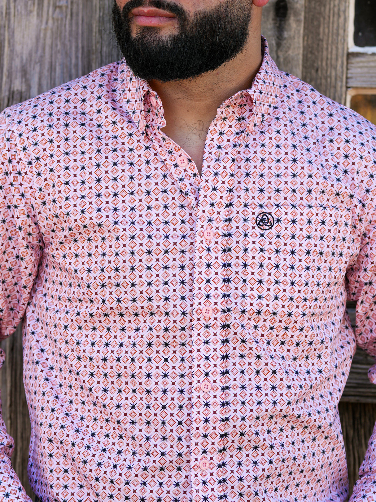 Men's Slim Pink Star Button Up SKCL2023122 122