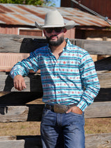 Men's Slim Blue Aztec Button Up 102