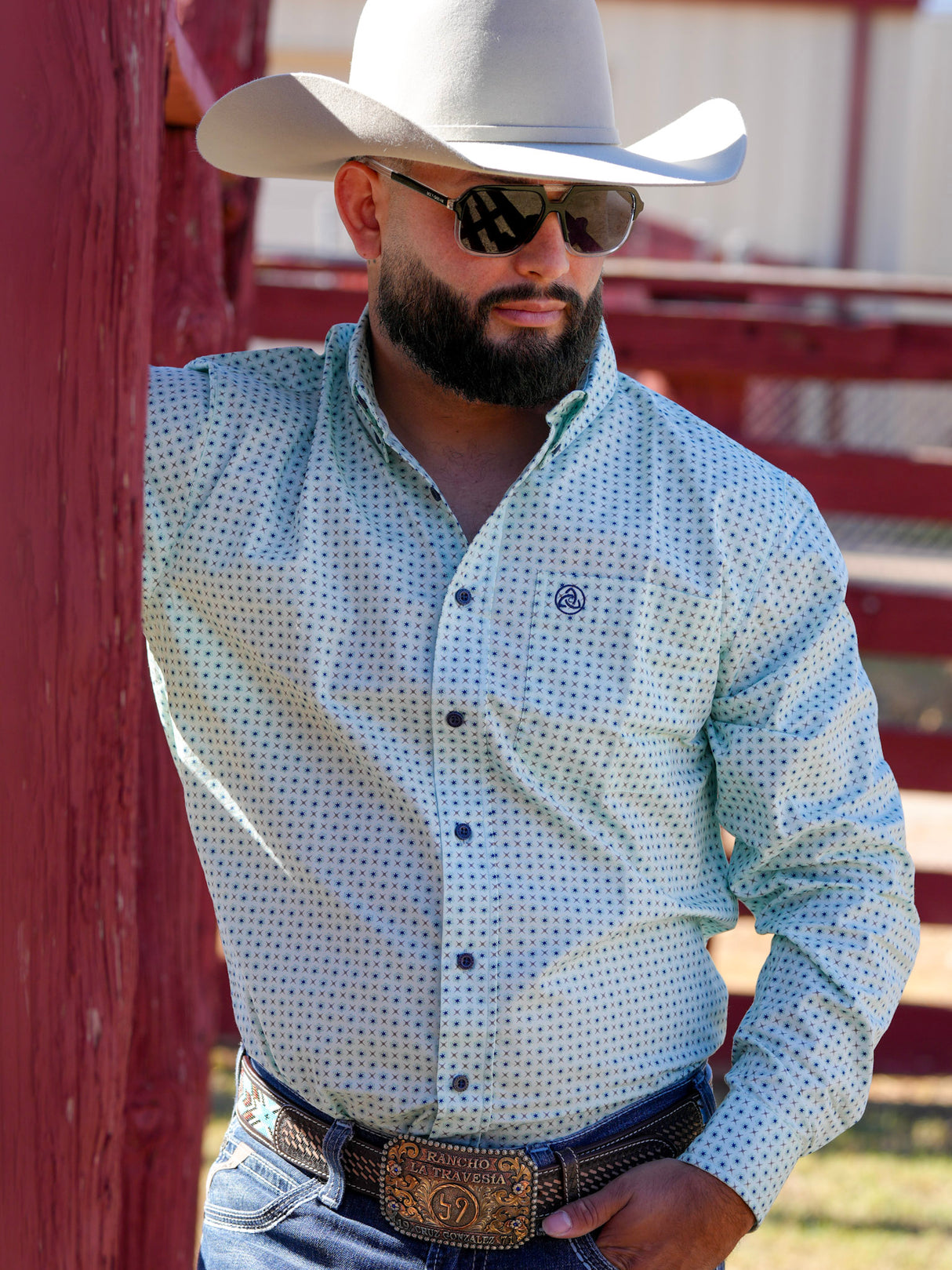 Men's Slim Aqua Button Up 113